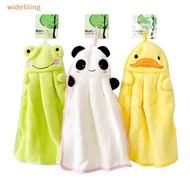 widefiling Cute Cartoon Animal Embroidered Hanging Hand Towel Cute Coral Velvet Hand Washing Towels 
