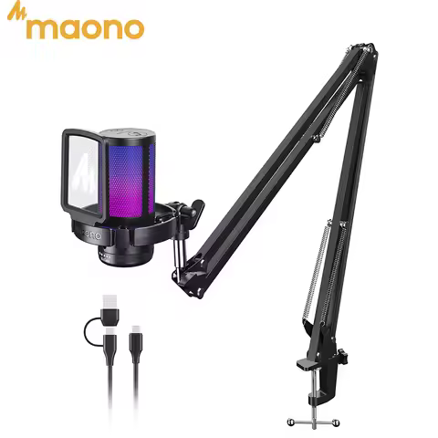 MAONO DGM20S Gaming USB Microphone Noise Cancellation RGB Lights Mute Zero Latency Monitoring for Li
