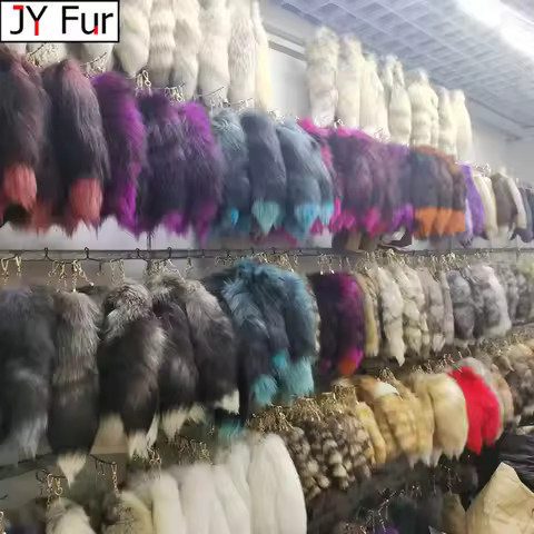 2026 Real Fox Fur Tail Large Long Natural Fur tail Keychain Pendant Cosplay tail Cute Wolf Fox Tail 