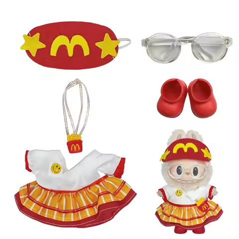 Clothes for Labubu - Little McDonald Three-Piece Set, Vinyl Keychain Plush Costume