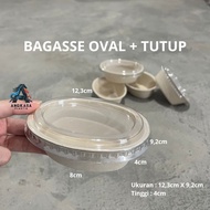 Bagasse Oval 210ml Cup + Mica Lid Bagasse Dessert/ Bagasse Double Scoop Gelato Bagasse Ice Cream/ Ba