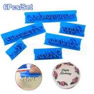 6pcs Cake Baking Molds Alphabet Letter Words Cookie Press Stamp Embosser Cutter Fondant Mould Happy 