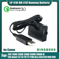 QC3.0 LP-E10 LPE10 Dummy Battery DR-E10 DC Coupler &amp; Power Bank USB Cable for Canon EOS 1100D 1200D 1300D 1500D 2000D EOS Hi Cameras