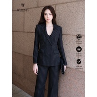 [Walenty] Women's Blazer Set & Black Herringbone Straight Pants, Black Herringbone Fabric, Powerful 