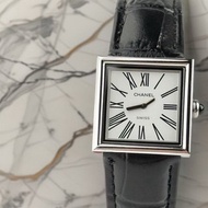 稀有中古Chanel Mademoiselle黑色石英古董錶 皮革帶 二手錶 女裝