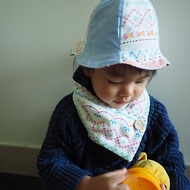 手作雙面粉藍彩色圖案/ 彩色水滴圖案嬰兒小孩帽子及圍巾套裝