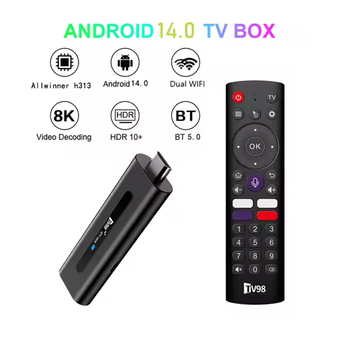 TV98 ATV H313 Mini TV Stick 8K 2.4G/5G WiFi Quad Core BT5.0 Android TV Stick 14.0 Smart TV Stick for