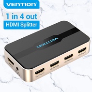 Vention HDMI 1x4 Splitter 1 In 4 Out HDMI Spliter 4K HD 3D Vision Audiovisual Sync HDMI Port Hub With Power Supply For Computer TVbox PS3 4 Laptop Projector Monitor HDMI Switch Adapter HDMI Switcher