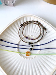 大白水晶+紫水晶 金剛結 五色線手環 極細 水晶之王 四月誕生石