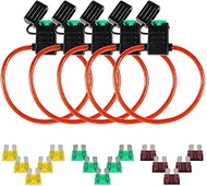 Sinus Live 5 packs 10 Gauge Inline Fuse Holder, Waterproof Automotive Blade Fuse Holder with 15 PCS 