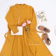 Gamis hermosa polos bahan wollycrepe warna mustard-gamis kuning kukus-pakaian wanita syari polos kun