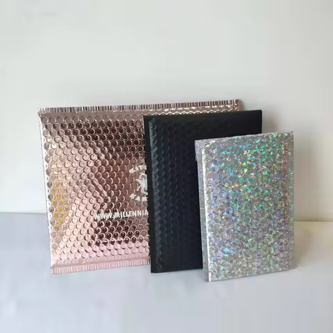 Wholesale 500pcs/Lot Custom Logo Printed Economic Waterproof Express Bag Metallic Bubble Padded Enve