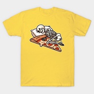 Vintage Skeleton hugging a slice of pizza T-Shirt Authentic Cotton 1 White Sports Shirt Fashion