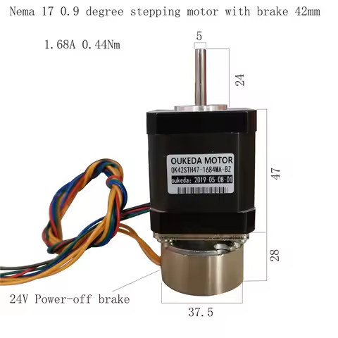 Nema17 0.9degree 42mm Stepper Motor Holding Brake 0.44Nm 1.68A Stepping Motor With 24V Power Off Bra
