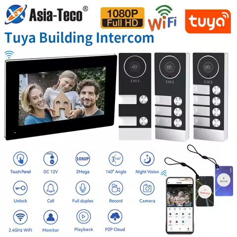 TUYA WiFi Video Doorphone Doorbell Multifamily Building Intercom Kit 10 Inch 1080P Touch Screen Moni