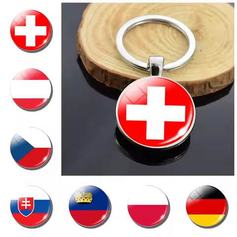 National Flag Key Chains Austria Czech Republic Slovakia Switzerland Liechtenstein Poland Germany Cu