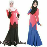 KATHY BAJU KURUNG PRADA LACE BLOCK COLOR MUSLIMAH LONG SLEEVE DRESS RAYA MURAH
