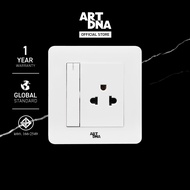 ART DNA รุ่น A63 Frameless 3 Pin Socket With Switch สีขาว ปลั๊กไฟโมเดิร์น ปลั๊กไฟสวยๆ สวิทซ์ สวยๆ sw