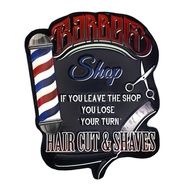 ป้ายสังกะสีวินเทจ Barber Shop Hair Cut &amp; Shaves (ปั๊มนูน)