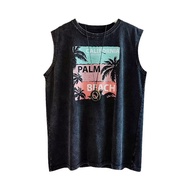 WOMA Áo thun denim không tay cây cọ biển nam in California