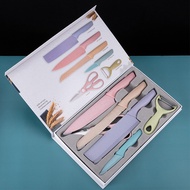 7 PCS KNIFE SET WITH CHOPPING BOARD AND STAND 7 In 1 Cleaver Chef Utilities Knife Peeler Scissor VIRAL PISAU