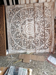White Wash Mandala Wood Carving Panel 120 x 120 Cm Wooden Carved Plaque Square Panel Wall Art Hangin