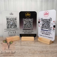 QR CODE Scan Sign Square Guide Acrylic Tabletop Insert Wooden Base