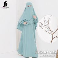 Gamis anak perempuan set hijab cadar BASIC hijau wardah baju dan jilbab instan syari free niqab