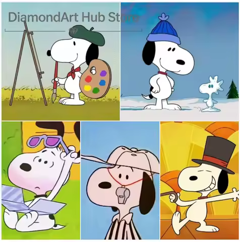 5D DIY Diamond Painting Cute Snoopy Peanuts Cartoon Art, Artist Snoopy Painting, Winter Snoopy With 