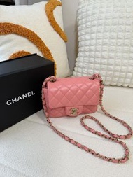 Chanel Mini Square Classic Flap Bag 珊瑚粉方胖子