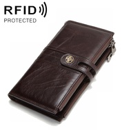 RFID men's wallet dual zippers leather wallet long hasp porte feuille homme luxury mens wallet leath