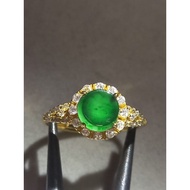 #J927 100% Natural Grade A Icy Green Jade Jadeite Adjustable Ring H9.8m Yellow Gold