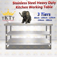 TKTT 3 Tier Stainless Steel Kitchen Working Table Storage Rack Heavy Duty Cooking Table Rack Rak Mej