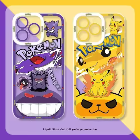 P-Pokemon Anime Gengar Pikachu Phone Case For iPhone 17 Air 15 14 13 12 11 Pro Max 16 15 14 Plus Sho