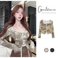 Gaeul store- square neck knit t-shirt with chest pad