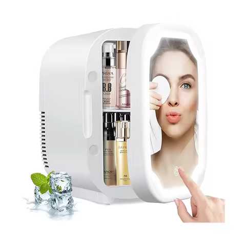 6L Skincare Fridge Mini Beauty Fridge with Dimmable LED Mirror Makeup Refrigerator for Skincare Cosm
