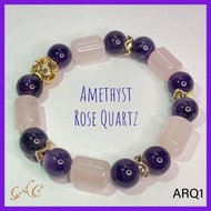 Amethyst, Rose Quarts Natural Stone Crystal Bracelet