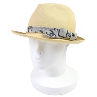 全新 △CHANEL 22S Coco Mark RIBON Fedora 草帽，米色/灰色，M 碼，帶盒子，西班牙製造，女士款