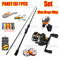 COD Joran Pancing Murah Set Lengkap Joran 1.8M/6 Kaki dan Rasio Gigi 7.2:1 Reel Baitcasting dan Sena