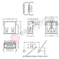 Socket USB A Female Jack Port Socket Connector - USB A PCB 4 Pin
