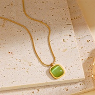 Fashion Stone Opal Necklace for Women Stainless Steel Gold Color Oval Stone Pendant Necklace Wedding