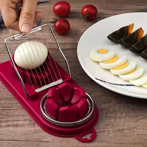 2-in-1 Stainless Steel Egg Slicer & Cutter for Boiled Eggs and Century Eggs, Kitchen Gadget with Com