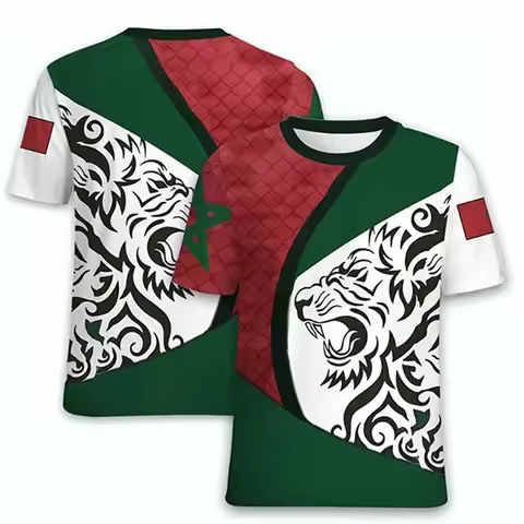 3D Moroccan T-Shirt Morocco Flag Emblem Graphic T Shirt for Men Clothing Casual Short Sleeved Tee Sh