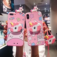 for OPPO A16 A15 A15S A35S A54 A55 A74 4G A94 A53 A31 A5 A9 2020 A52 A92 A12 A5S A7 A3S A12E F15 F11 F9 Pro F7 R17 R11S F3 Plus F1S Cute Little Pony Liquid Silicone Soft TPU Case with Long Cord Strap Doll Holder