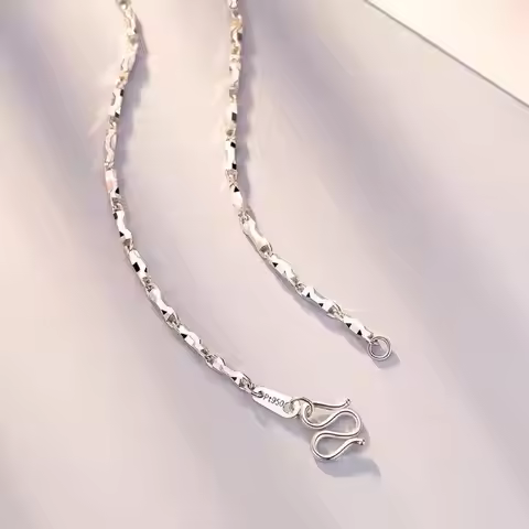 PT950 Platinum Ingot Link Chain Necklace for Men & Women, Minimalist Collarbone Chain, Pendant-Ready