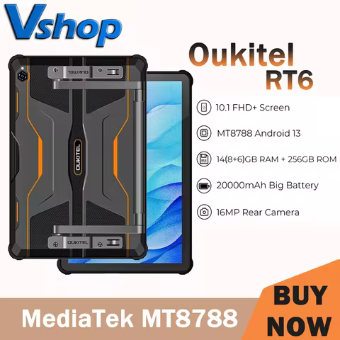 OUKITEL RT6 4G Rugged Tablet PC IP68/IP69K 8GB+256GB 10.1" FHD+ 16MP Camera Dual SIM S20000mAh 33W A