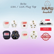🐹 BRITZ Safety Mark 13A / 15A Plug Top (Black & White) [Hamu]
