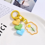 Gantungan Kunci H1163 Model Bunga Hati DIY Dengan Liontin Triple Love Aksoris Tas Serbaguna Menawan 