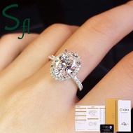 SFL Women's White Diamond Ring, 5 Carat Moissanite Socialite, Luxury, Big Egg Shape, White Diamond R