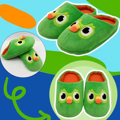 TreasuringU Cartoon Green Owl Plush Slippers Women Men Cute Bird Stuffed Shoes Spring Indoor House S